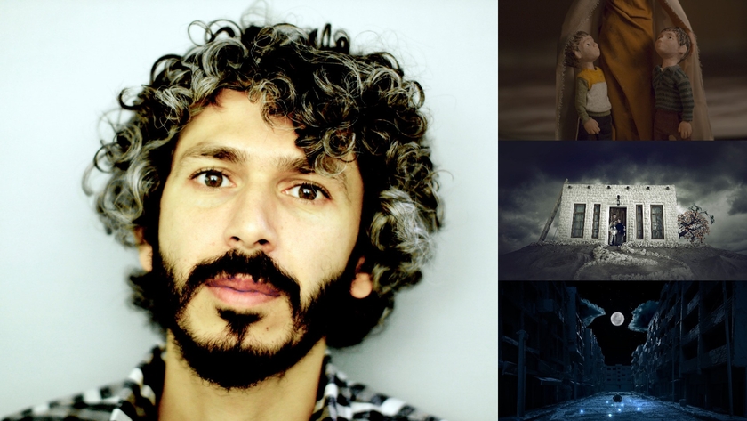 left, Ahmad Saleh; right, from top, stills from Saleh's films: 'Ayny - My Second Eye', 'House', and 'Night'